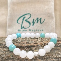 Bracelet en Jade Blanc et Amazonite - Bijou-Magique.Fr