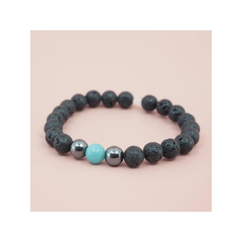 Bracelet Pierres Naturelles en Pierre de Lave et Amazonite