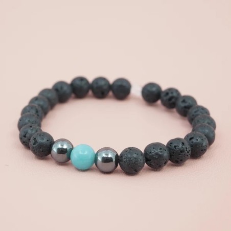 Bracelet Pierres Naturelles en Pierre de Lave et Amazonite