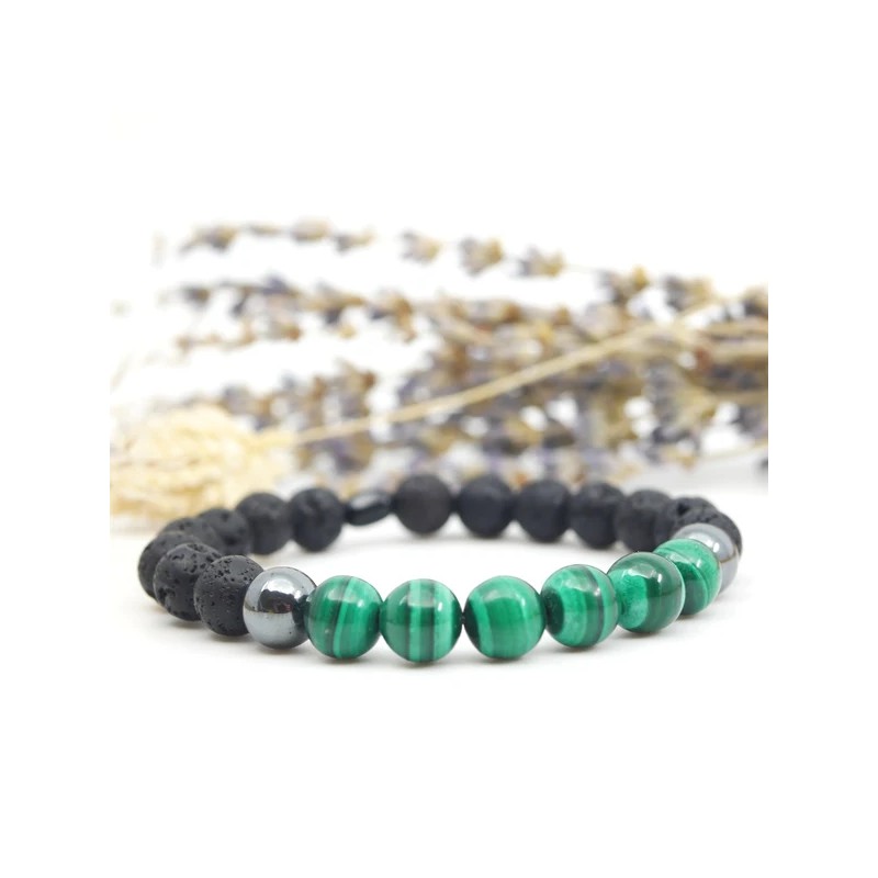 Bracelet Pierres Naturelles - Pierre de Lave et Malachite - Bijou-Magi