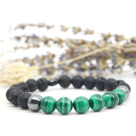 Bracelet Pierres Naturelles - Pierre de Lave et Malachite - Bijou-Magi
