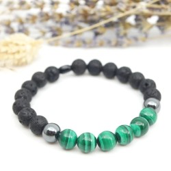 Bracelet Pierres Naturelles - Pierre de Lave et Malachite - Bijou-Magi