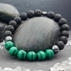 Bracelet Pierres Naturelles - Pierre de Lave et Malachite - Bijou-Magi