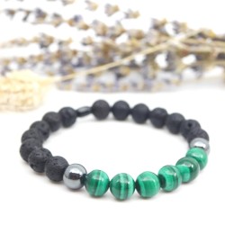 Bracelet Pierres Naturelles - Pierre de Lave et Malachite - Bijou-Magi