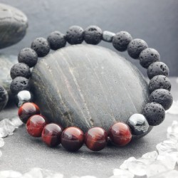 Bracelet Pierres Naturelles en Pierre de Lave, Hématite et Oeil de Tau