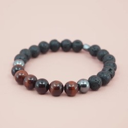 Bracelet Pierres Naturelles en Pierre de Lave, Hématite et Oeil de Tau