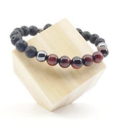 Bracelet Pierres Naturelles en Pierre de Lave, Hématite et Oeil de Tau