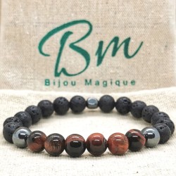 Bracelet Pierres Naturelles en Pierre de Lave, Hématite et Oeil de Tau