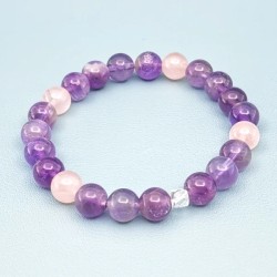 Bracelet Amour et Paix en Améthyste et Quartz rose - Bijou-Magique.fr