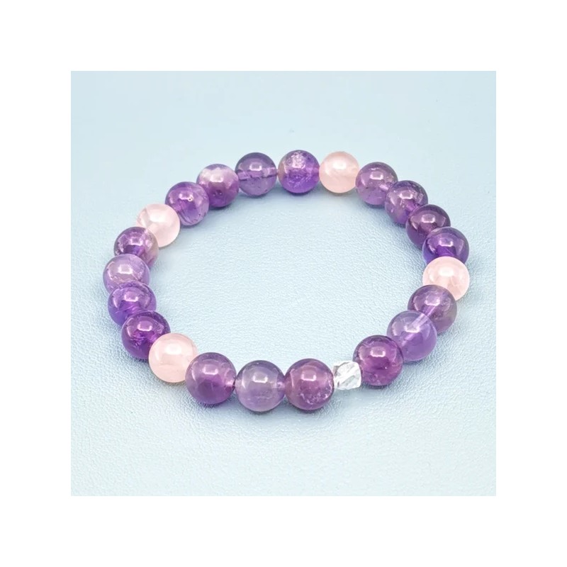 Bracelet Amour et Paix en Améthyste et Quartz rose - Bijou-Magique.fr