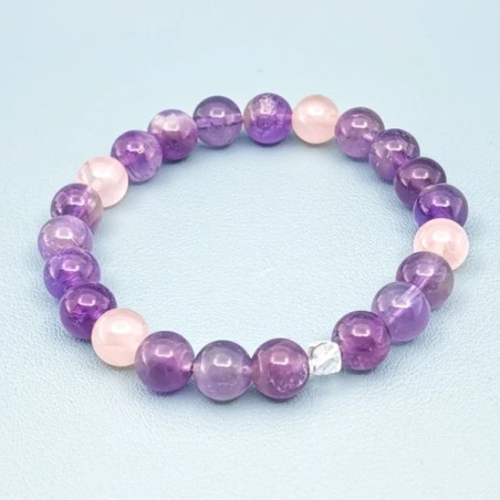 Bracelet Amour et Paix en Améthyste et Quartz rose - Bijou-Magique.fr