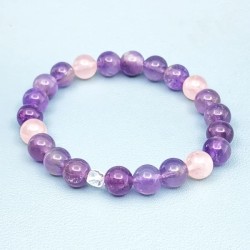 Bracelet Amour et Paix en Améthyste et Quartz rose - Bijou-Magique.fr