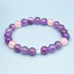 Bracelet Amour et Paix en Améthyste et Quartz rose - Bijou-Magique.fr