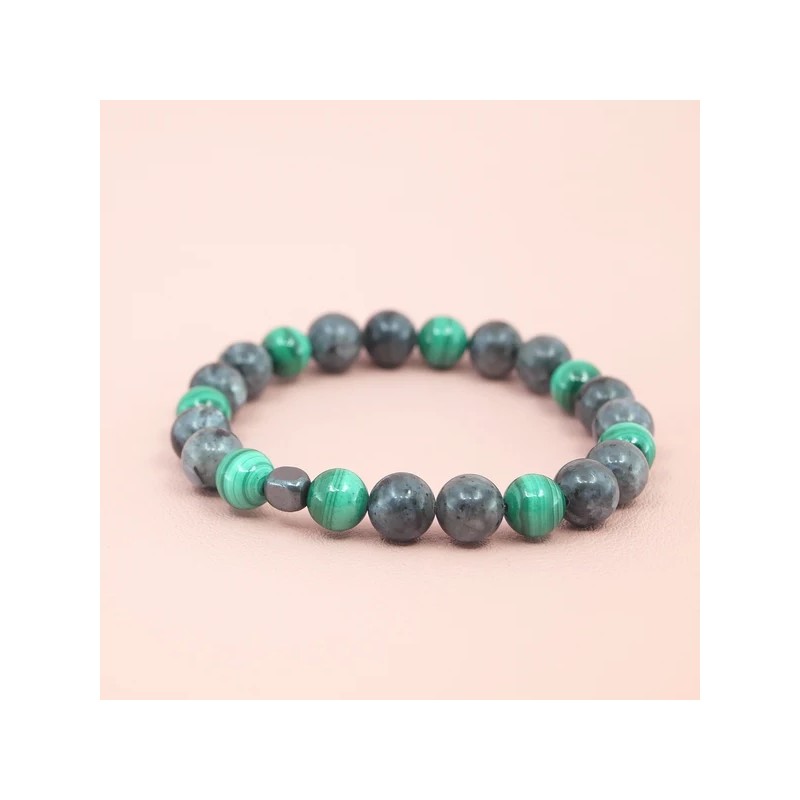 Bracelet Création en Larvikite et Malachite - Bijou Magique