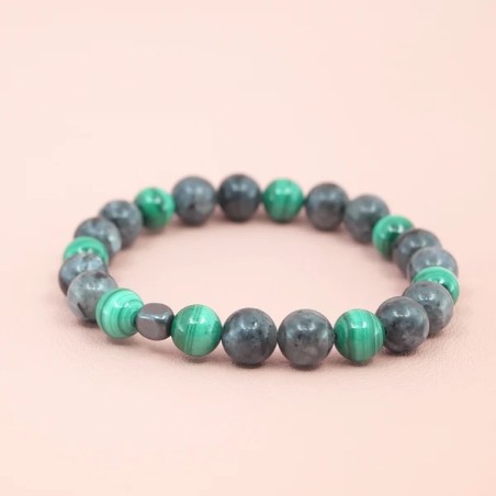 Bracelet Création en Larvikite et Malachite - Bijou Magique