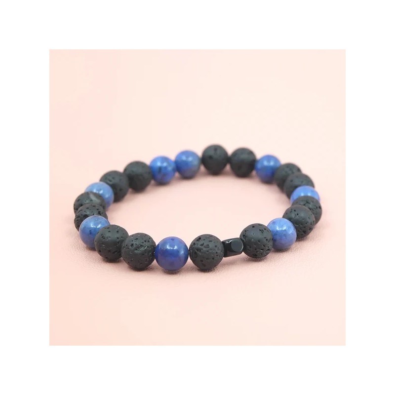 Bracelet Pierres Naturelles en Pierre de Lave et Dumortierite