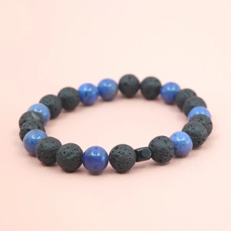 Bracelet Pierres Naturelles en Pierre de Lave et Dumortierite