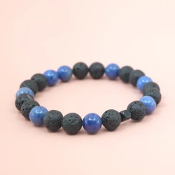 Bracelet Pierres Naturelles en Pierre de Lave et Dumortierite