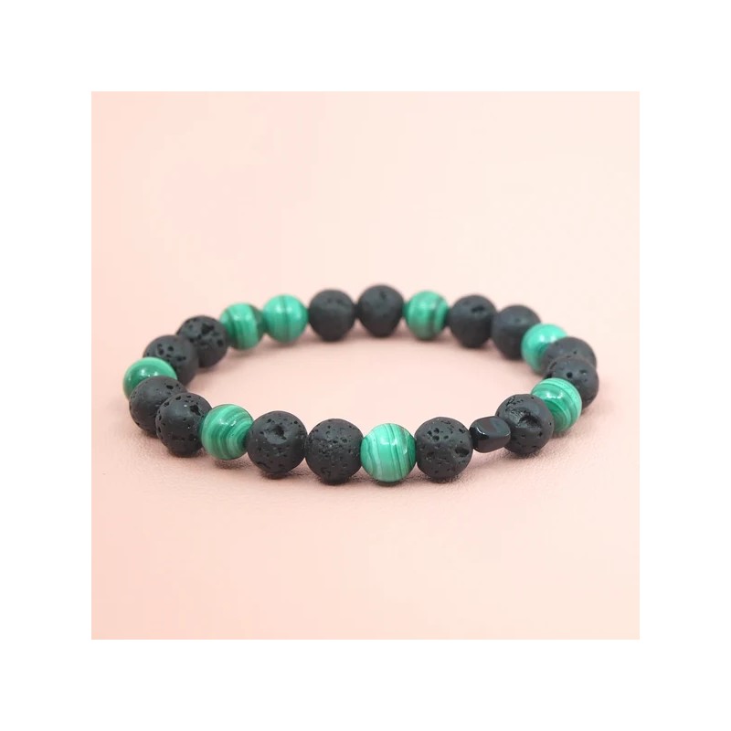 Bracelet en Pierre de Lave et Malachite - Bijou-Magique.fr