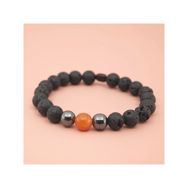 Bracelet Pierres Naturelles en Pierre de Lave et Aventurine Orange