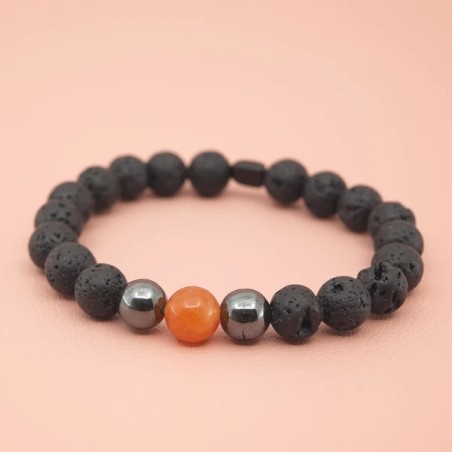 Bracelet Pierres Naturelles en Pierre de Lave et Aventurine Orange