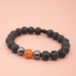 Bracelet Pierres Naturelles en Pierre de Lave et Aventurine Orange