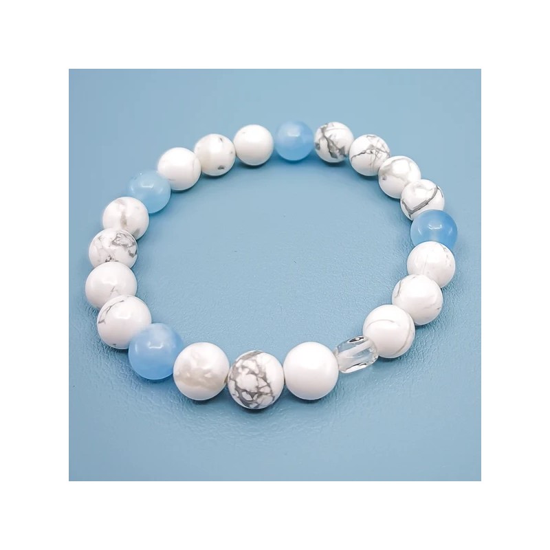 Bracelet "Sérénité" en Howlite et Aigue Marine - Bijou Magique
