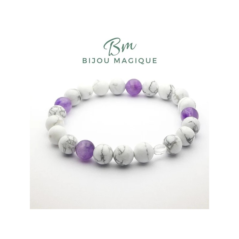 Bracelet "Sérénité" en Howlite et Améthyste - Bijou Magique