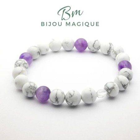 Bracelet "Sérénité" en Howlite et Améthyste - Bijou Magique