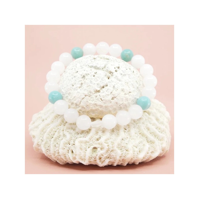 Bracelet en Jade Blanc et Amazonite - Bijou-Magique.Fr