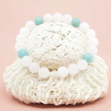 Bracelet en Jade Blanc et Amazonite - Bijou-Magique.Fr
